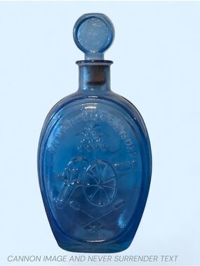 Vintage Ezra Brooks Blue Glass Whiskey Bottle Decanter Empty Has Cork Stopper
